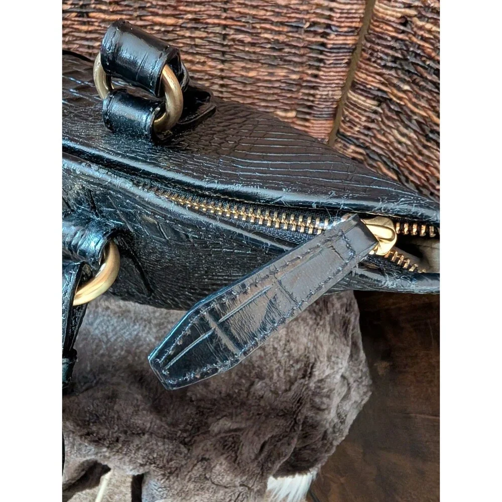Brahmin Asher Medium Tote Bag Leather Croc Embossed Black Shoulder Purse Exotic